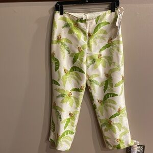 NWT KELLY AND DIANE SILK SEQUINS PINEAPPLE CROP PANT. Size 8 cream green